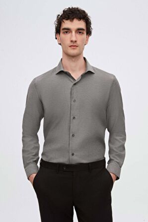 Ds Damat Slim Fit Antrasit İtalyan Yaka Armürlü Gömlek 2HF02ORT3185 2HF02ORT3185