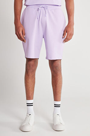 Unisex Lila Standart Fit Normal Kesim Pamuklu Cepli Esnek Örme Şort