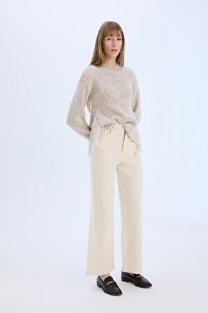 DeFacto Fitilli Kadife Pantolon Wide Leg Yüksek Bel Geniş Bol Paça Basic Düz Cepli A4685AX24WNER78