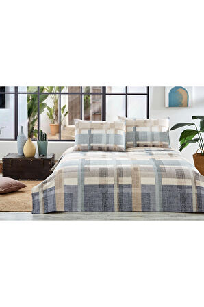 PİKE TAKIMI RANFORCE TEK KİŞİLİK MAVI PLAID MODERNO 