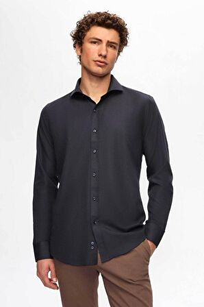 Ds Damat Slim Fit Lacivert İtalyan Yaka Gömlek 2HF02ORT5185 2HF02ORT5185