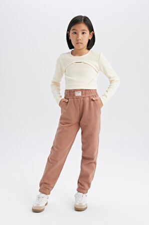 DeFacto Kız Çocuk Standart Fit Beli Paçası Lastikli Basic Düz Jogger Eşofman Altı D3206A824WNBN569
