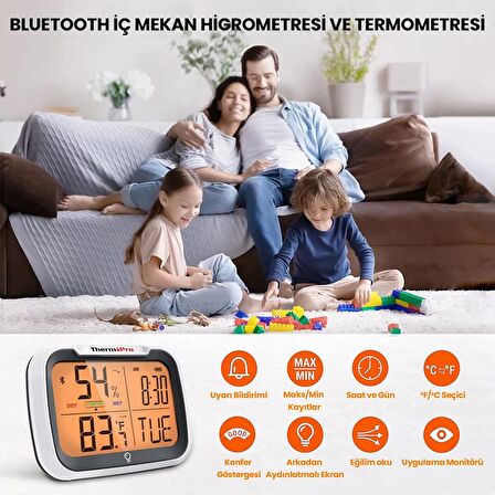 Thermopro TP393 APPli Saatli Limit Aşım Uyarılı  Iç Mekan Sıcaklık ve Nem Ölçer Termometre