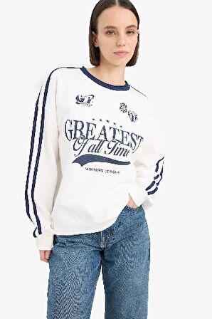 DeFacto Coool Oversize Geniş Kalıp Bisiklet Yaka Baskılı Kalın Kumaş Sweatshirt D5957AX25SPWT32