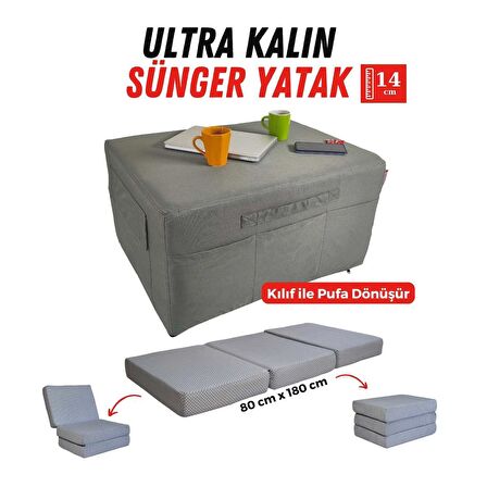 Ultra Kalın Katlanır Sünger Yatak Yer Yatağı Katlanır Yer Minderi Misafir Yatağı 80x180x14   Puantiyeli