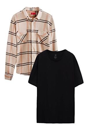 Ds Damat Regular Fit Açık Kahverengi Tshirt-Oduncu Gömlek 1HC0214ODBN01