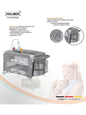  Holmer Maxi Comfort Coolstyle (Anne Yanı-Deluxe Kumaş) Premium Dönenceli Oyun Parkı/Anne Yanı 70x110cm