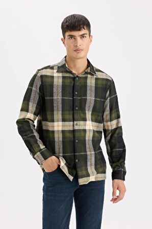 DeFacto Regular Fit Polo Yaka Kareli Flanel Uzun Kollu Gömlek D5835AX24AUNV64