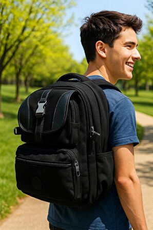 Newish Polo Kanvas Kumaş Okul Sırt Çantası (Yeni Sezon)-Taba
