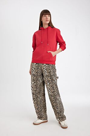 DeFacto Relax Fit Kapüşonlu Kanguru Cepli Kalın Basic Düz Sweatshirt W1240AZ24WNRD79