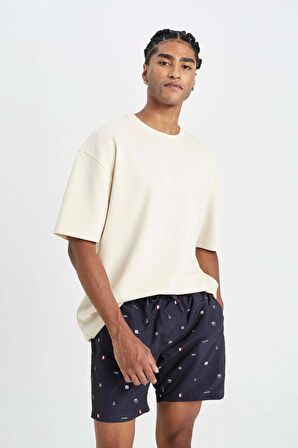 DeFacto Regular Fit Desenli File Astarlı Kısa Boy Deniz Şortu M8328AZ24HSNV100