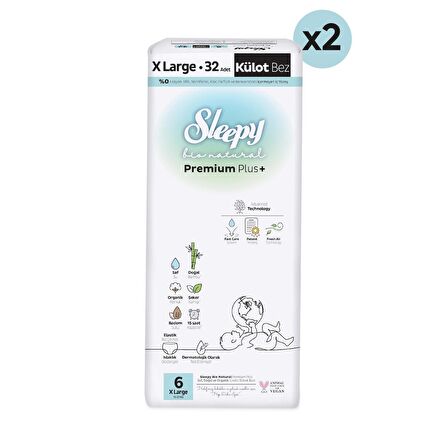Sleepy Bio Natural Premium Plus Süper Paket Külot Bez 6 Numara Xlarge 64 Adet