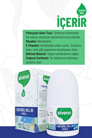 Siveno %100 Doğal Roll On Erkek Deodorant Ter Kokusu Önleyici Bitkisel Leke Bırakmayan Vegan 50 ml