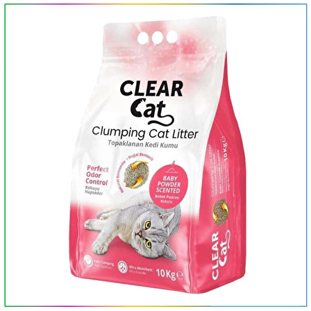 Clear Cat Topaklaşan Kedi Kumu Bebek Pudra İnce Taneli 10 Kg
