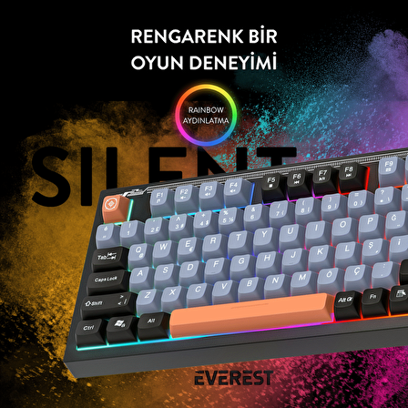 Everest KB-98 SILENT Siyah/Gri/Turuncu SESSİZ Rainbow Q Membrane Oyuncu Klavyesi