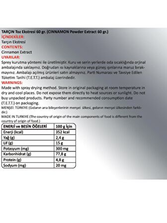 Tarçın Toz Ekstresi 60 Gr Cam Kavanoz