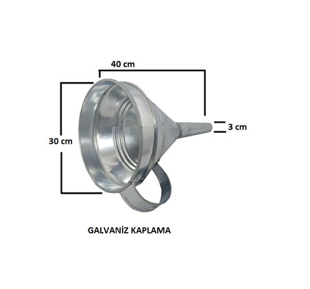 Bilgehan Galvaniz 30 Cm Metal Huni Galvaniz Yağ Hunisi Mazot Hunisi