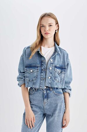 DeFacto Crop Düğmeli Jean Ceket D4196AX24AUNM28