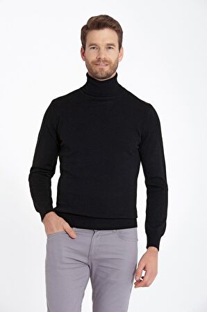 Siyah Balıkçı Yaka Triko Kazak | XS