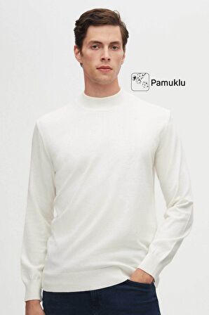 D'S Damat Regular Fit Ekru Pamuk Karışımlı Yarım Balıkçı Triko Kazak 5HF06ORT16275