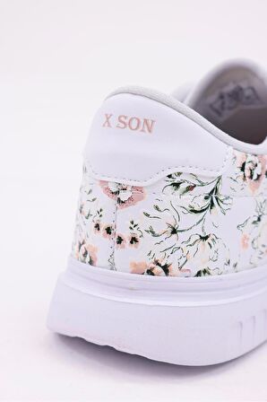 Dijital Baskı Kadın Beyaz - Çiçek Desenli Ayakkabı