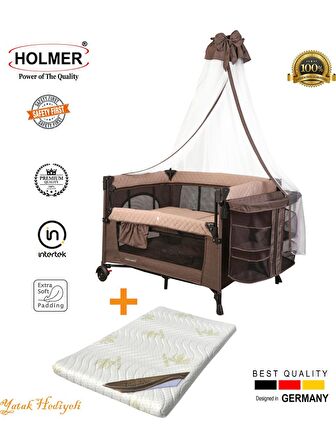  Holmer Coolstyle Anne Yanı Cibinlikli Oyun Parkı/Park Yatak 70x110cm + Aloevera Yatak