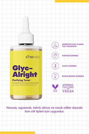 GLYC- ALRIGHT - Tüm Ciltler İçin Gözenek Sıkılaştırıcı Leke Karşıtı Tonik 200ml