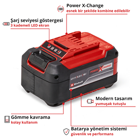 Original Einhell 5.2 Ah Plus Akü Power X-Change (Li-Ion Akü, 18 V, 5.2 Ah, Tüm Power X-Change cihazları ile uyumlu) - 4511437