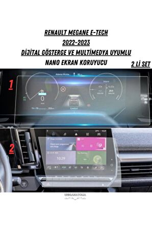 Renault Megane E-tech  2022 2023  Multimedya Ve Gösterge Panel Uyumlu Nano Ekran Koruyucu