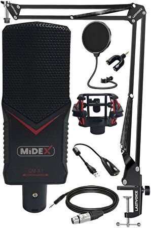 Midex GMX-1ST Condenser Stüdyo Mikrofonu PC ve Telefon (Stand ve Filtreli)