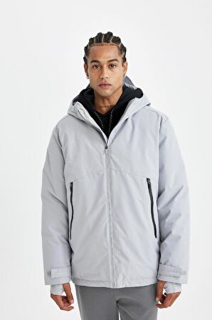 DeFactoFit Termometreli Mont Parka Su İtici Rüzgar Geçirmez Slim Fit Dar Kesim Kapüşonlu Fermuarlı C6056AX24WNGR487