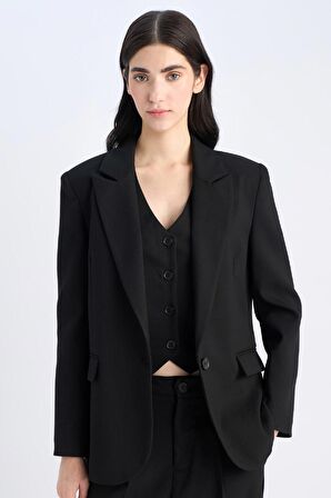 DeFacto Oversize Geniş Kalıp Düğmeli Basic Düz Blazer Ceket B0490AX25SPBK81