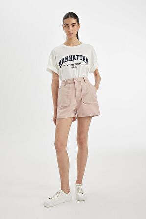 DeFacto Mom Fit Yüksek Bel Kısa Paça Gabardin Şort D0042AX24HSBR134