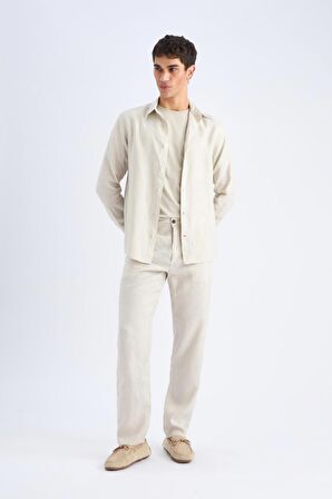DeFacto %100 Keten Relax Fit Rahat Kesim Düz Paça Yazlık Pantolon C1117AX25SPGR350
