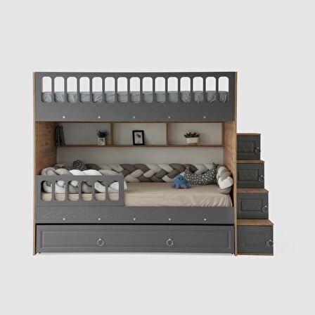 Zümrüt Yavrulu Ranza Antrasit & Ahşap Çelik Destekli MDF Membran Kaplama  %100 MDF