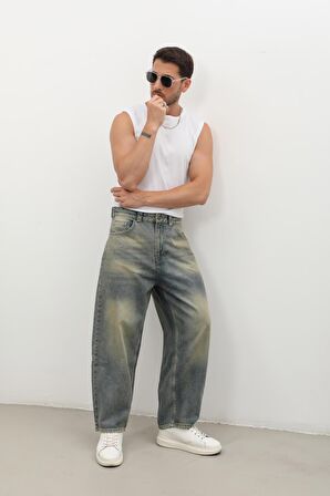 Erkek Skater Fit Jean Pantolon Tint Yeşil