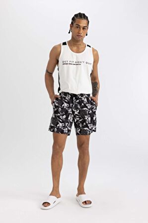 DeFactoFit Regular Fit Baskılı Esnek Dokulu Diz Boyu Sporcu Deniz Şortu B5994AX24HSBK81