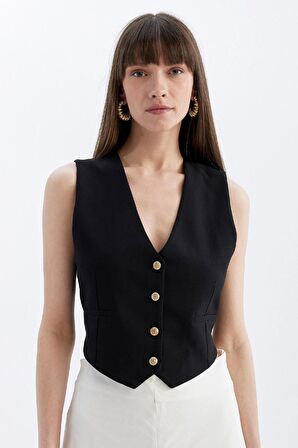 DeFacto Regular Fit V Yaka Düğmeli Blazer Yelek C1565AX24AUBK81
