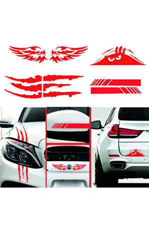 Monster Pençe Dikiz-Kanat-Bagaj Oto Sticker Kırmızı 4'lü Paket