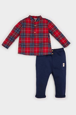 DeFacto Erkek Bebek 2'li Takım Uzun Kollu Flanel Kareli Gömlek Beli Lastikli Pantolon D6509A524WNRD79
