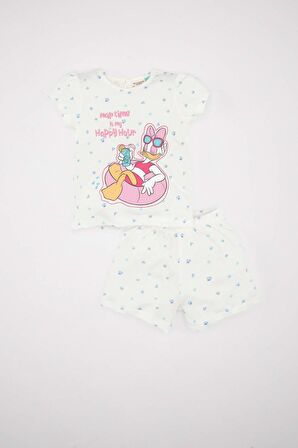 DeFacto Kız Bebek Pijama Takım Daisy Duck Penye Kısa Kollu Üst Beli Lastikli Şort Alt C5070A524HSER105