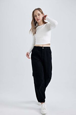 DeFacto Coool Gabardin Jogger Pantolon Basic Düz Normal Bel Kargo Cepli B0454AX23AUBK27
