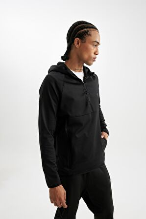 DeFactoFit Standart Fit Kapüşonlu Fermuarlı Pike Sporcu Sweatshirt C9181AX24AUBK81