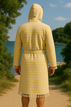 Özel Üretim Kapüşonlu Pamuk Dokuma Unisex Bornoz Peştemal