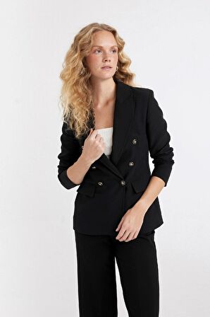 DeFacto Oversize Geniş Kalıp Gömlek Yaka Düğmeli Basic Düz Blazer Ceket D3155AX24AUBK81
