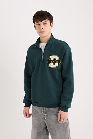 DeFacto Regular Fit Dik Yaka Fermuarlı Baskılı Sweatshirt A4469AX24AUGN919
