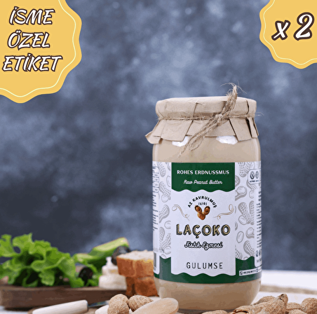 LAÇOKO 2 Kg İsme – Kişiye Özel Şekersiz, Saf, Katkısız Fıstık Ezmesi Glutensiz, Vegan, Doğal Az Kavrulmuş (Çiğ) Yer Fıstığı Ezmesi (2 KG) Peanut Butter