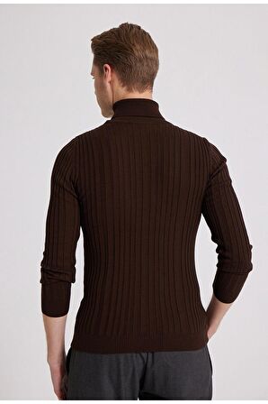 Ds Damat Slim Fit Kahverengi Fitilli Pamuk Karışımlı Boğazlı Triko Kazak 5HF06ORT63100 5HF06ORT63100