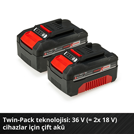 Einhell PXC Twin Pack 4.0 Ah Power X-Change Akü (Li-Ion, 18 V, 2 x 4.0 Ah, Tüm Power X-Change cihazları ile uyumlu, Aktif Akü Yönetim Sistemi, Özel Şarj Döngüleri)