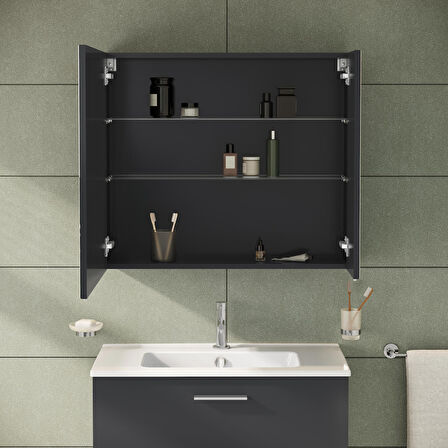 VitrA Mia 67705 Asimetrik Dolaplı Ayna, Parlak Antrasit, 80 cm